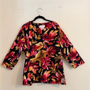Alfred Dunner Women's Floral Blouse - Red, Pink, Gold Size L